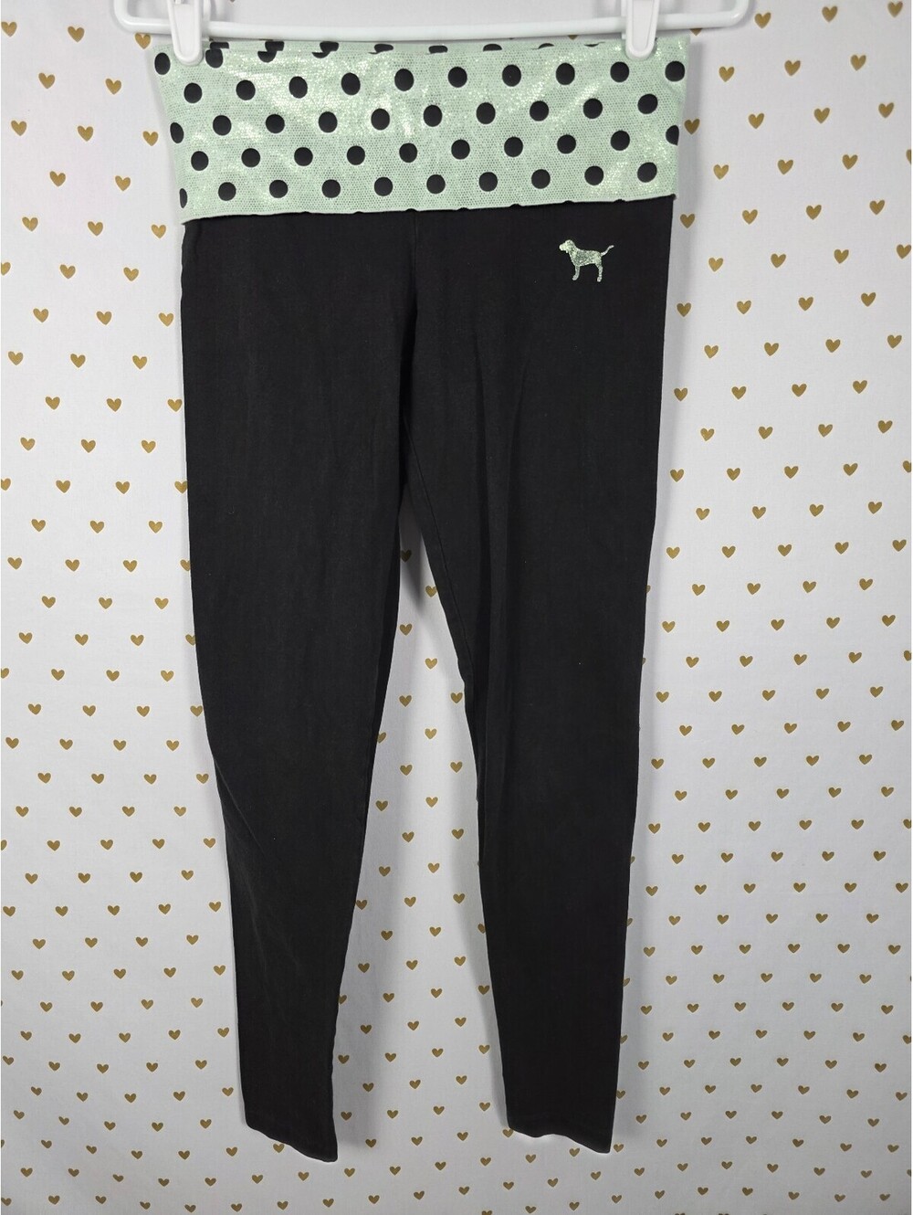 Victorias Secret PINK FOLDOVER Yoga Pants Polka Dot SHIMMER Skinny XS